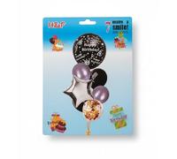 Ballons Anniversaire, Lot de 7, Happy Birthday, Étoile et Confettis, Noir Violet Argent