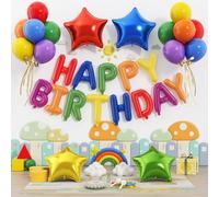 Ballons Anniversaire Multicolore, Foil Ballons Happy Birthday Bannières, Ballon en Aluminium en Forme d'Étoile, Ballon Hélium Anniversaire pour Jubilé, Mariage, Fête