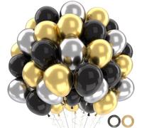 Ballons Anniversaire Noir Or Argent, 52 Pièces Ballon Noir Doré Argenté, Metallic Or Argent Helium Balloons pour Homme Décoration de Fête D'anniversaire, Diplômé, Anniversaire, Mariage