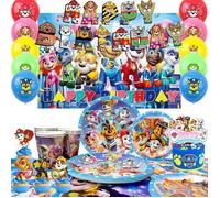 Ballons Anniversaire Paw Patrol,Decoration Anniversaire Pat' Patrouille Kit Ballons Anniversaire Bannière, Assiettes, Gobelet,Nappe