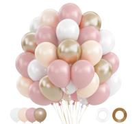 Ballons Anniversaire Rose, 62 Pièces Ballons Rétro Rose Blanc, Ballon Blanc Champagne D'Or Nude avec Métalliques Or pour Decoration Anniversaire Fille Femme Mariage Bapteme Baby Shower Saint Valentin