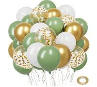 Ballons Anniversaire Vert Or,50 Pcs Ballons Rétro Verts Et Or Blanc Confettis Ballon Mariage,Ballon Vert Sauge Pour Décoration Anniversaire,Mariage, Baby Shower Decoration Bapteme Garcon, 12 Pouces