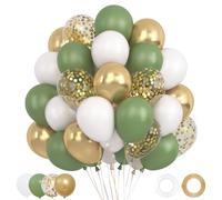 Ballons Anniversaire Vert Or Blanc - 62 Pcs 12 Pouces Ballon Vert Sauge, Blanc, Doré et Golden Confettis, Ballon Helium pour Decoration Anniversaire, Baby Shower Decoration,Deco Mariage
