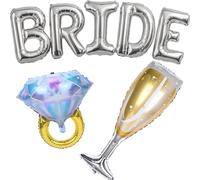 Ballons argentés de 101,6 cm avec bague de fiançailles en diamant pour verre à champagne pour future mariée, fiançailles, enterrement de vie de jeune fille, mariage, fiançailles, enterrement de vie de