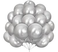 Ballons Argentés, Paquet 30 Ballons Argentés Métalliques en Latex 12 Pouces 30,5 cm Ballon avec Ruban pour Femmes Garçons Fête d'anniversaire de Filles Mariage Baptême Douche Baby Shower Décorations