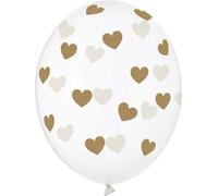 Ballons avec coeurs 30cm Clair Transparent / Or Set de 6
