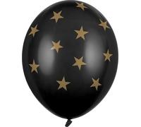 Ballons avec étoiles 30cm noir / or 6pcs
