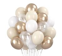 Ballons Beige Blanc Or 60 Pièces, 12 Pouces Ballons Anniversaire Beige Blanc Or Metallic Latex Balloons Helium Ballon pour Anniversaire Bapteme Baby Shower Mariage Fête Décorations