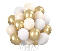 Ballons Beige Or 60 Pièces, 12 Pouces Ballons Anniversaire Beige Blanc Sable Metallic Or Latex Balloons Helium Ballon pour Anniversaire Bapteme Baby Shower Mariage Fête Décorations