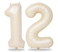 Ballons beiges pour 12e anniversaire pour garçons et filles, 101,6 cm, grand ballon en aluminium crème avec chiffres 1 et 2, auto-gonflants, blanc ivoire, 12 ballons en forme de chiffre pour hommes et