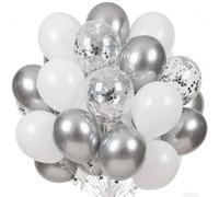 Ballons Blanc Argent,60pcs Anniversaire Ballon Blanc Et Argent Métallique avec Ballon Confetti Doré,Hélium Ballon Baudruche Blanc Argent Fete pour Anniversaire,Mariage,Nouvel an Décoration