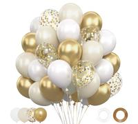 Ballons Blanc Doré, 62 Pièces Ballons Anniversaire Beige Blanc, Ballon Or Métallisés et Confettis, Ballon Helium pour Decoration Anniversaire Eid Mubarak Baby shower Mariage Nouvel An 12Pouces