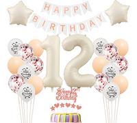 Ballons blancs 12e anniversaire fille Set de décoration gâteau 12e anniversaire fille Ballons transparents 12e anniversaire fille Déco anniversaire 12 ans fille Ballon blanc 12e anniversaire