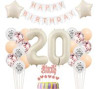 Ballons blancs 20e anniversaire fille Set de décoration gâteau 20e anniversaire fille Ballons transparents 20e anniversaire fille Déco anniversaire 20 ans fille Ballon blanc 20e anniversaire