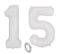 Ballons blancs avec chiffre 15 ans - Décoration d'anniversaire pour fille et garçon - Ballon gonflable à l'hélium - 15 ans - Blanc - 15 ans - Déco