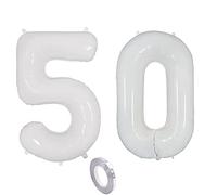 Ballons blancs chiffre 50 ans - Décoration d'anniversaire pour femme et homme - Ballons 50 ans - Décoration d'anniversaire - 40 pouces - Blanc