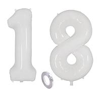 Ballons blancs en forme de chiffre 18 ans - Décoration d'anniversaire pour fille garçon - Ballon à l'hélium de 100 cm - Décoration d'anniversaire fille garçon - Gonflable à l'hélium - 18 - Blanc (18)