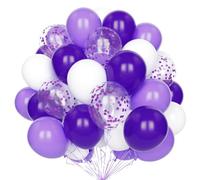 Ballons Blancs et Violet Foncé, 60 Pcs 12 Pouces Pastel avec Latex Hélium Confettis pour Décoration Anniversaire Mariage Fête Naissance