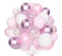 Ballons Blancs Rose Pastel, 60 Pcs 12 Pouces Ballons Fête Rose BéBé Blanc Métallisé Rose avec Confettis Roses Ballons Latex Hélium pour Décoration Anniversaire Mariage Filles Baby Shower Anniversaire
