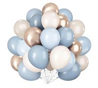 Ballons Bleu Beige Or, 60 Pièces Ballons Anniversaire Latex Ballon Bleu Poussiéreux Pastel Beige, Bluey Or Helium Ballon Décoration Du Parti Pour Baby Shower Anniversaire Garcon Bapteme Mariage