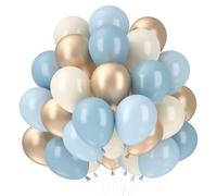 Ballons Bleu Blanc, 60 Pièces Ballons Anniversaire Bleu Blanc Sable, Metallic Champagne Or Bleu Latex Balloons pour Baby Shower Anniversaire Garcon Bapteme Mariage Fête Décorations