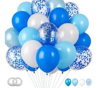 Ballons Bleu et Blanc Anniversaire, 60 Stück Blaue Ballons für Girlanden, Hochzeiten und Baby-Shower - Umweltfreundliche Latexballons in Blau und Weiß mit 10 Meter Band