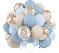 Ballons Bleu Poussiéreux Or, 60 Pièces Ballons Anniversaire Latex Ballon Champagne Or Bleu Blanc Sable avec Ballon Confettis Dorés pour Garçons Anniversaire Fête Prénatale Bapteme Mariage Décorations