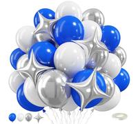 Ballons bleu roi et argenté pour décorations de fête de remise de diplôme, fête des pères, anniversaire, fête prénatale - 30,5 cm - ballons bleu marine foncé et blanc avec étoile argentée métallique