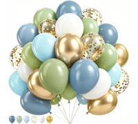 Ballons Bleu Vert Gold 50 Pièces, Latex Helium Mariage Anniversaire Ballons | 12 Pouces, Confettis, Vert Sauge Bleu White Ballons pour Boho Baptême Baby Shower Engagement Gender Reveal Fête Décoration