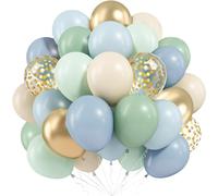 Ballons Bleu Vert Gold, 60 Pièces Latex Ballon de Baudruche Vert Bleu, 12 Pouces Bleus Verts Confettis Dorés Helium Ballon de Fête pour Anniversaire Mariage Baptême Baby Shower Décorations de Fête