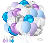 Ballons Bleu Violet Blanc, 50 Pièces 12 Pouces Frozen LatexBallon avec Flocon De Neige Confettis, Transparent Argent Ballons pour Fille Frozen Anniversaire Baby Shower Fête(Ensemble A)
