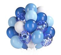 Ballons Bleus, 60 Ballons Bleu Perle Blanc Mat, Ballon Bleus à Confettis Macarons Bleu Clair HéLium pour Garçons Filles Anniversaires Mariages Baby Showers