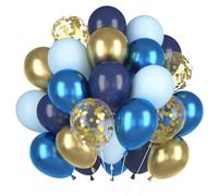 Ballons Bleus Dorés, 60 Bleu Marine Confettis, Hélium Dorés Métallisés, Latex Bleuclair pour Garçons Filles Anniversaire Mariage Remise Diplôme Baby Shower