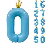 Ballons bleus en forme de chiffre 0 avec couronne pour décoration de fête d'anniversaire - 101,6 cm - Bleu clair
