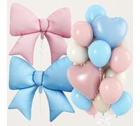 Ballons bleus et roses, ballons en latex avec nœud en forme de cœur, rose layette, bleu clair, sable, blanc, ivoire avec nœud en feuille d'hélium de 96,5 cm, ballon en forme de cœur de 45,7 cm pour