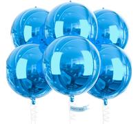 Ballons Bleus, Paquet De 6 Ballons Bleus En Aluminium, 22 Pouces Énormes Ballons En Aluminium 4D Ronds Et Ruban, Grands Ballons, Ballons En Aluminium Pour Décorations D'Anniversaire