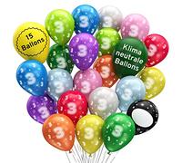 Ballons BlO 3e Anniversaire • 15 Pcs • Fabriqués En UE • 100% Latex Naturel • Ø32 cm • Chiffres 3 • 3 Ans
