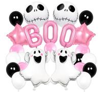 Ballons BOO roses, décorations de fête d'Halloween pour bal masqué, fournitures de fête sur le thème de l'horreur (rose)