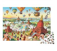 Ballons Chauds dans Le désordre des Temples de Bagan Puzzle en Bois Imperméable Puzzles De 1000 Pièces pour Adultes Impossible De Décoration pour La Maison