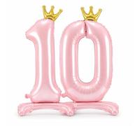 Ballons Chiffre 10 Mylar Debout XXL 84 cm Rose Clair (1 + 0) - Aluminium Métallisé avec Couronne Dorée - Décoration Anniversaire 10 Ans, Fête & Événement - Gonflage à l’Air