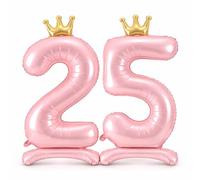 Ballons Chiffre 25 Mylar Debout XXL 83 cm Rose Clair (2 + 5) - Aluminium Métallisé avec Couronne Dorée - Décoration Anniversaire 25 Ans, Fête & Événement - Gonflage à l’Air