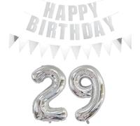 Ballons chiffre 29 argent + guirlande Happy Birthday + bannière ballon gonflable 29e anniversaire décoration femme homme 29 ans anniversaire déco