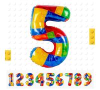 Ballons Chiffre 5 Ans - 101 CM Bloc Construction Ballon Coloré Aluminium Anniversaire Décoration Anniversaire Ballon Helium