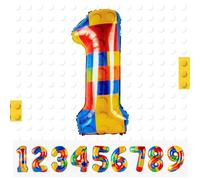 Ballons Chiffre de 1 Ans - 101 CM Bloc de Construction Ballon Colorés en Aluminium pour Décoration d'Anniversaire - Ballon Helium