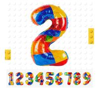 Ballons Chiffre de 2 ans - 101 CM Bloc de Construction Ballon Colorés en Aluminium Anniversaire Décoration d'anniversaire Ballon Helium Anniversaire Ans Deco Anniversaire