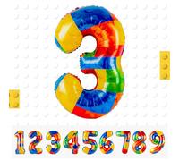 Ballons Chiffre de 3 ans - 101 CM Bloc de Construction Ballon Colorés en Aluminium Anniversaire Décoration d'anniversaire Ballon Helium Anniversaire Ans Deco Anniversaire