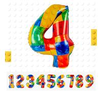 Ballons Chiffre de 4 Ans - 101 CM Bloc de Construction Ballon Colorés en Aluminium pour Décoration d'Anniversaire - Ballon Helium