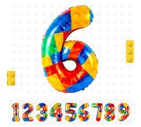 Ballons Chiffre de 6 ans - 101 CM Bloc de Construction Ballon Colorés en Aluminium Anniversaire Décoration d'anniversaire Ballon Helium Anniversaire Ans Deco Anniversaire