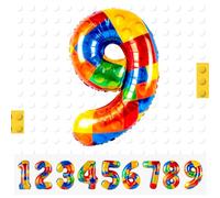 Ballons Chiffre de 9 Ans - 101 CM Bloc de Construction Ballon Colorés en Aluminium pour Anniversaire - Décoration Helium