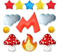 Ballons classiques en aluminium 4D champignon 4D, feu, pièce de monnaie, étoile, nuage, rouge, bleu, jaune pour anniversaire d'enfants, fournitures de fête pour jeux vidéo